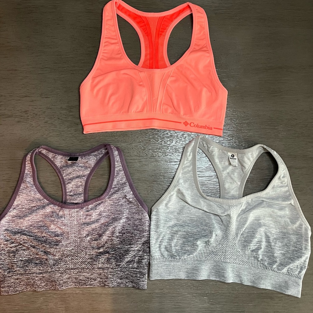 Columbia & 90 Degree by Reflex Sports Bra Bundle - Orange, Gray, Purple - Size L